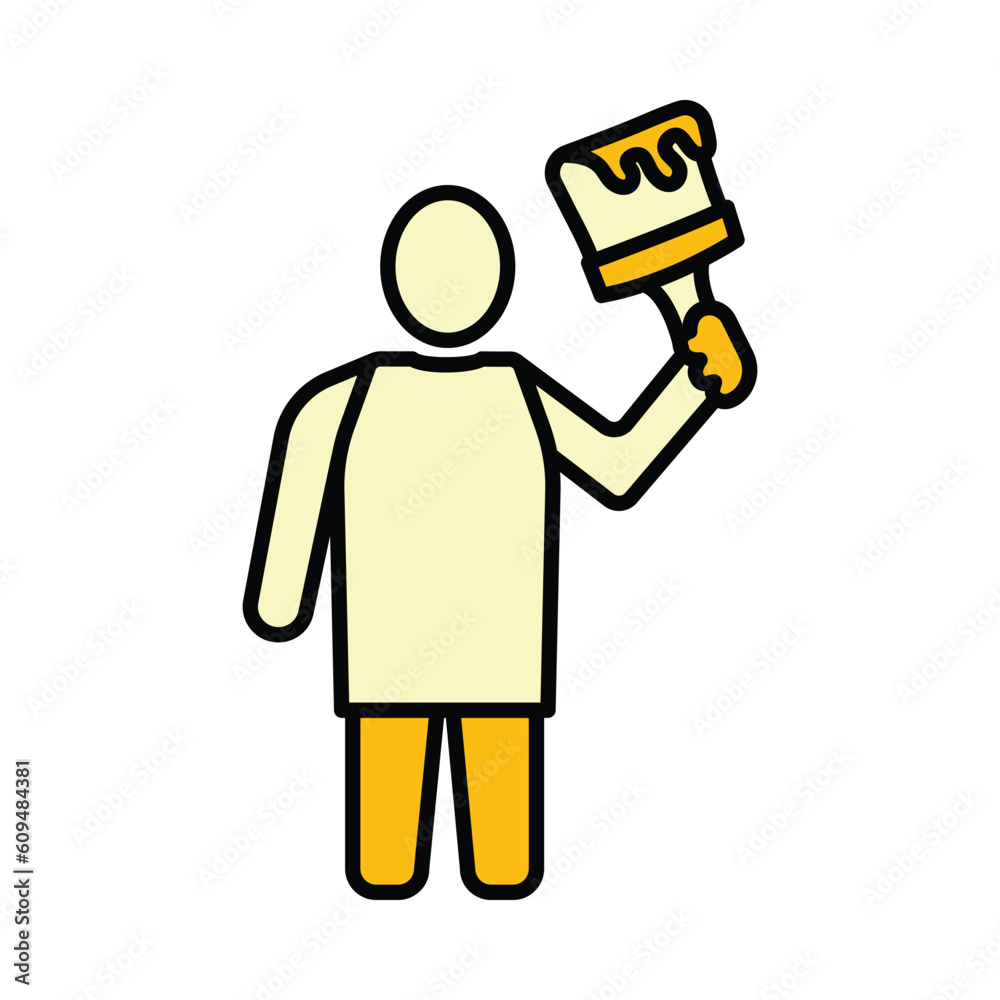 man, brush, paint brush, paint, color paint, roll brush, painter and brush icon man, brush, paint brush, paint, color paint, roll brush, painter and brush icon