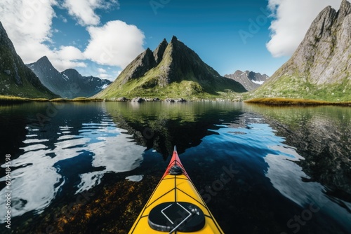 Kayaking in the most beautiful part of Norway. The Lofoten Islands. Reine. Generative AI © 2rogan