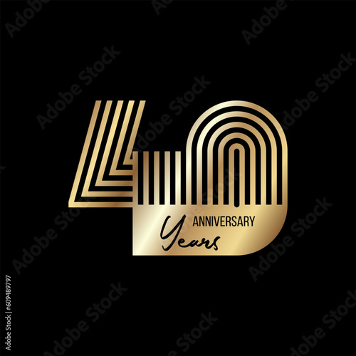 Vector poster for the anniversary of 40 years. 40th anniversary golden stylish poster on black background. Anniversary card.