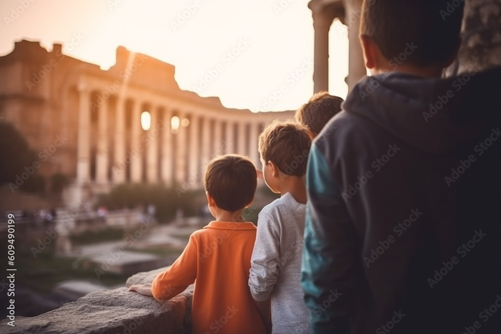 A family exploring ancient ruins and historical landmarks, vacation, bokeh Generative AI A family exploring ancient ruins and historical landmarks, vacation, bokeh Generative AI