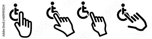 Finger pointing to disabled icon. Concept of handicapped selection, or clicking on object
