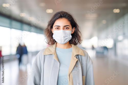 Person Masked Up for Safety in an Airport Setting. Generative AI