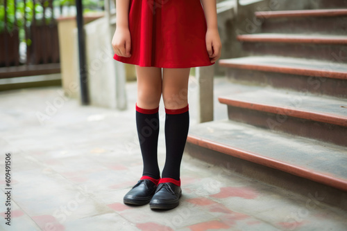 School-Ready Style. Knee Socks and Skirt Outfit. Generative AI