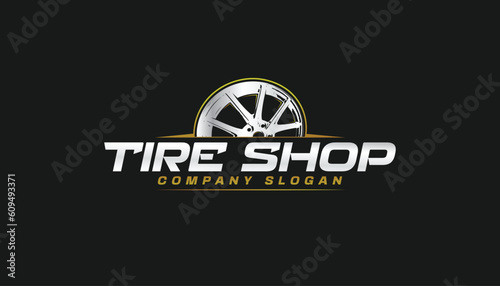 wheel tire shop, auto rim and tire sale shop and repair vector logo