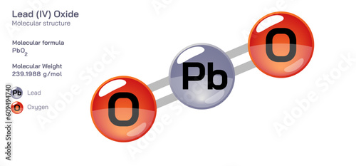 Lead (IV) oxide molecular structure formula. Periodic table structural molecular formula Vector design. Pharmaceutical compounds and composition. Easily printable product with correct CPK color