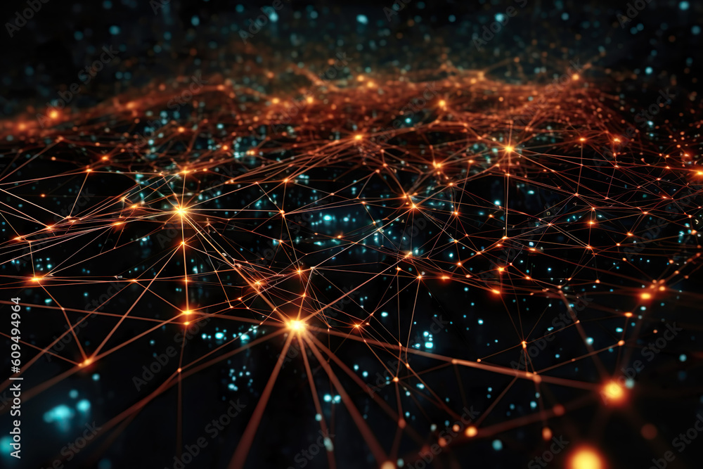 Fototapeta premium Abstract internet concept with yellow lights, IA generativa