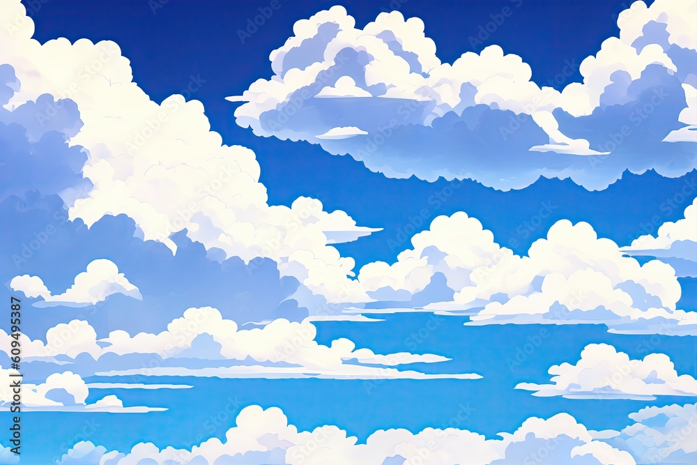Learning clouds in anime style, illustration. 