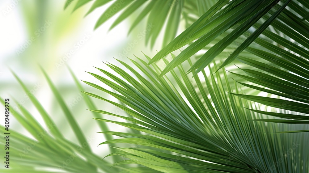 White Background with a Blurred Palm Leaf and Sun Light in 3D generated by AI White Background with a Blurred Palm Leaf and Sun Light in 3D generated by AI