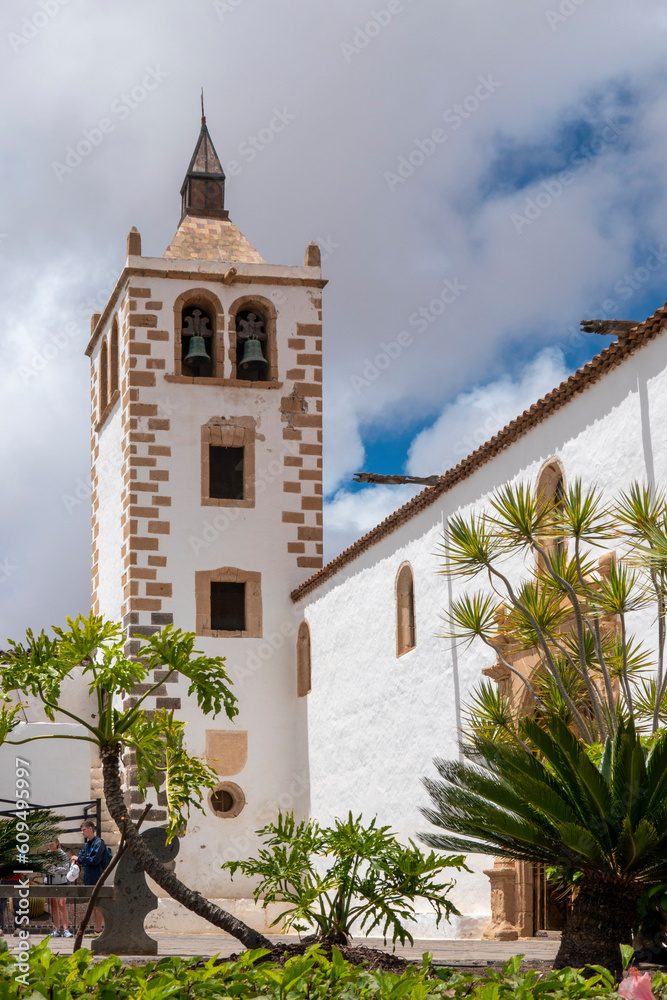Bell tower of the church of Santa Maria de Betancuria, a beautiful village on the island of Fuerteventura, Canary Islands, Spain