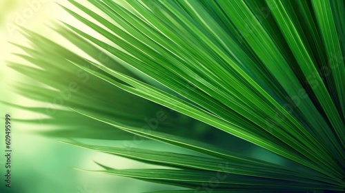 3D Blurred Palm Leaf with Sun Light and Bokeh Effect on a White Background generated by AI
