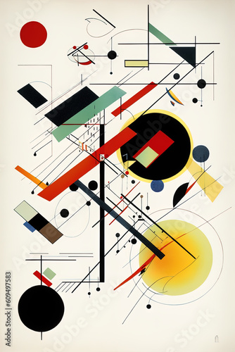 Abstract Bauhaus style background, trendy 20s geometric design poster design, generative AI digital art.