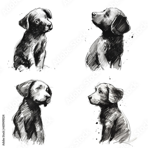Pencil illustration of black labrador puppy. Generative AI