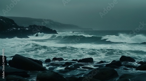 waves crashing on rocks