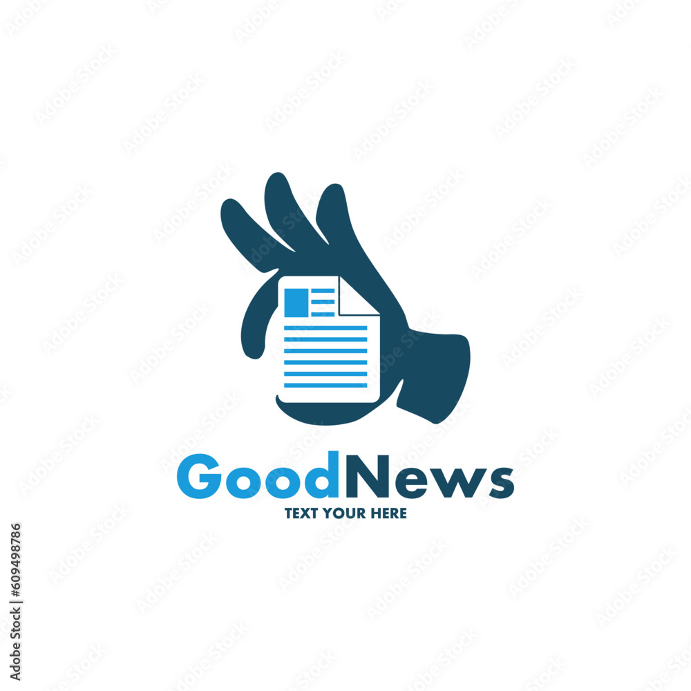 Good news vector logo template. This design use hand and news paper symbol. Suitable for information business. Good news vector logo template. This design use hand and news paper symbol. Suitable for information business.