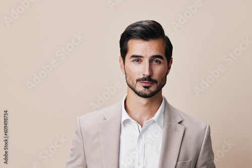 beige man suit happy business smiling businessman copyspace office portrait handsome