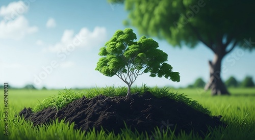 trees growing seedlings bokeh green background field grass forest conservation environment day concept created with generative ai