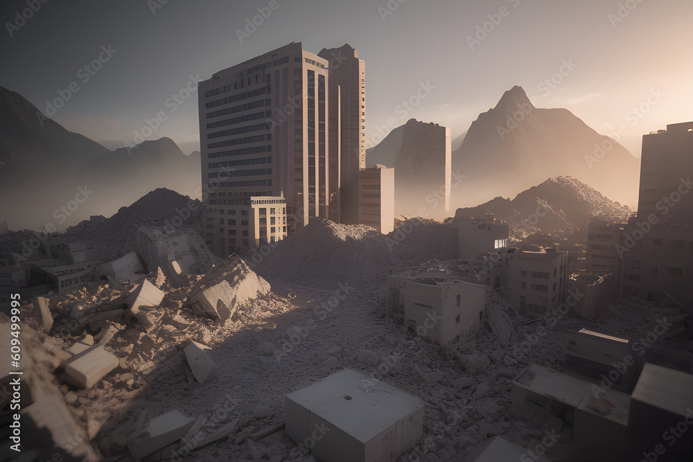 Consequences of a hurricane that passed through the city. An earthquake destroyed the city. Apocalypse. Destruction. generative AI