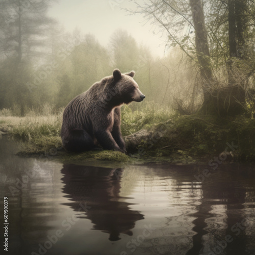 brown bear in the lake photo