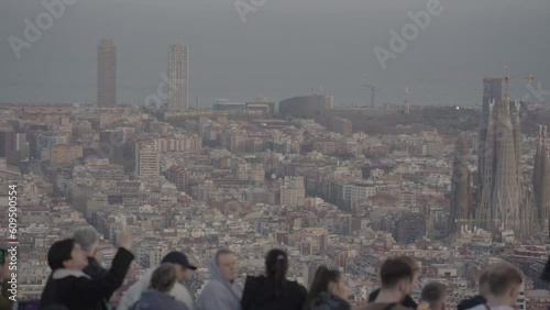 Panoramic views Cityscapes Skyline Barcelona, Spain from MUHBA Turó de la Rovira Bunkers de Carmel photo