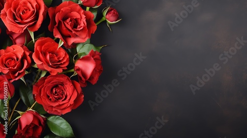 Red roses floral  illustration for product presentation template  copy space background. Ai generative