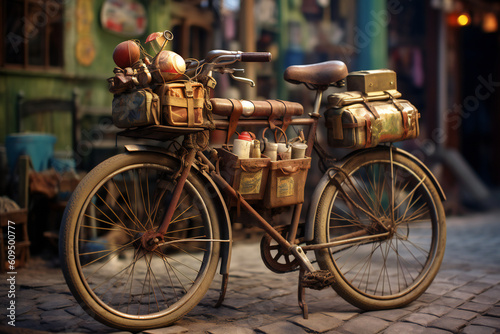 Bike Cycling Bicycle Summer Travel Adventure  Scenery on Active Vacation with  Fun Outdoor Sports Backpacking Camping Mountains Adrenaline Vintage Riding Vehicle Ride Wheel Transport Generative AI