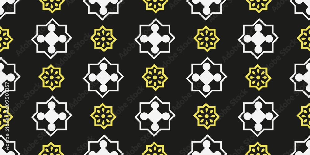 White-yellow tiles on a black background. Seamless repeating pattern.