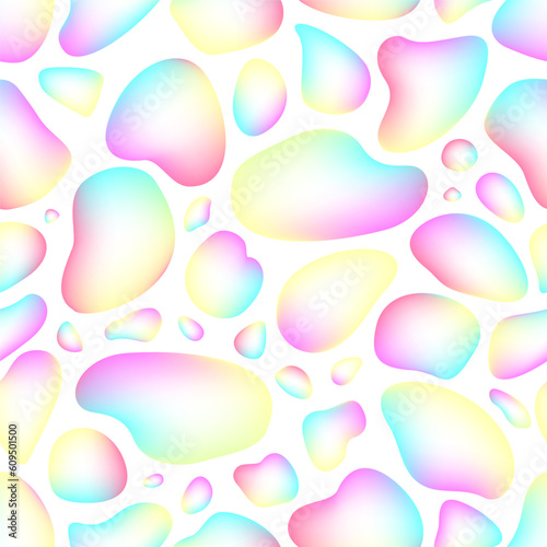 Seamless vector pattern of colorful glowing rainbow bubbles. Abstract gentle background