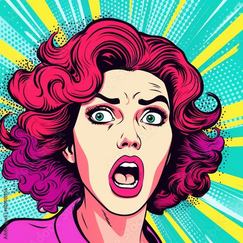 Pop Art style comic book panel with terrified woman in a panic screaming in fear vector poster design illustration, Created using generative AI tools.