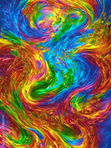 Playful strokes of paint, intermingling and creating a unique composition on canvas. Colorful mess, joy, freedom concept created with generative AI.