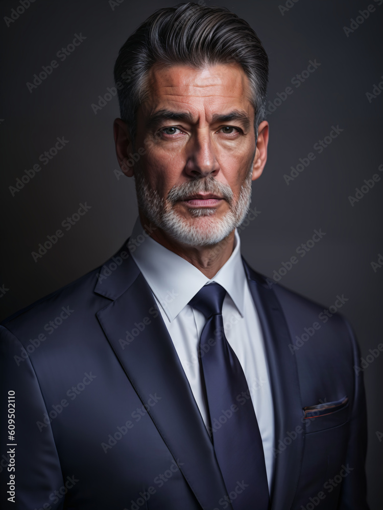 Portrait of a successful businessman in a suit and tie, illuminated with a low key lighting. Expert, Prestige, Success concept created with generative AI. Portrait of a successful businessman in a suit and tie, illuminated with a low key lighting. Expert, Prestige, Success concept created with generative AI.