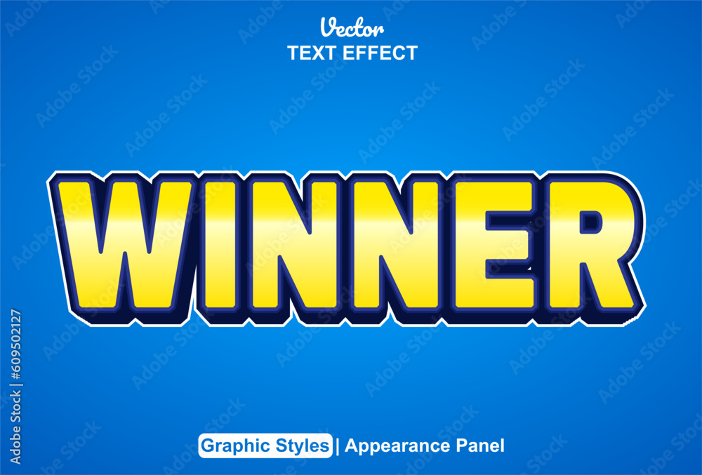 winner text effect with yellow graphic style and editable.