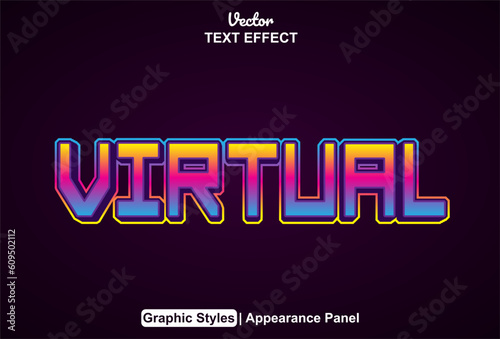 virtual text effect with purple graphic style and editable.