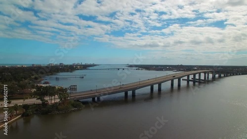 Wallpaper Mural Aerial Shot Of Cars On Bridge Over Sea Against Sky, Drone Flying Forward Over City On Sunny Day - Daytona Beach, Florida Torontodigital.ca