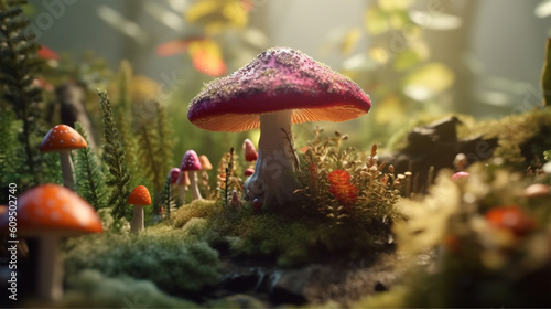 colorful mushroom in an abstract land, generative ai