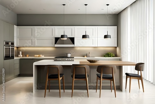 Stylish Interior Design Background. Modernist Kitchen  AI GENERATIVE