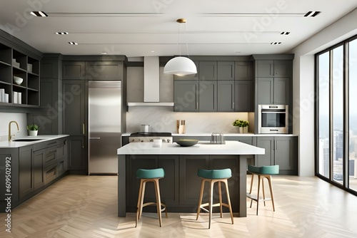 Stylish Interior Design Background. Modernist Kitchen  AI GENERATIVE