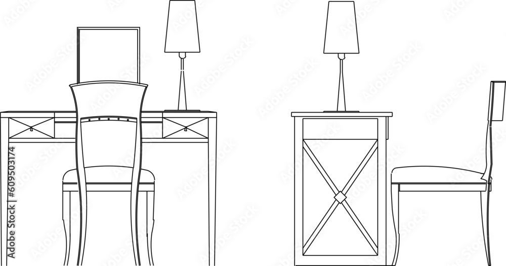 Sketch vector illustration of office employee desk work area side view ...