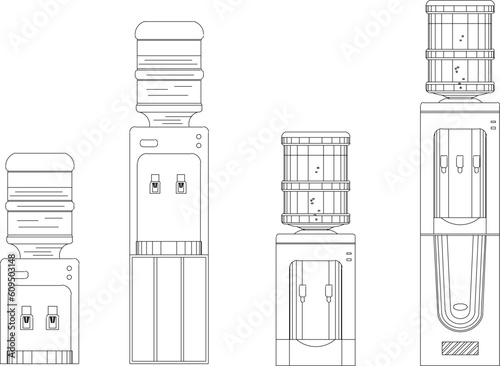 Sketch vector illustration of a gallon water cooler with a drink heater 