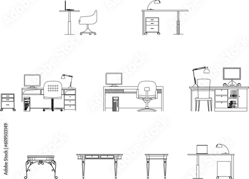 Illustration vector sketch of office employee work area side view