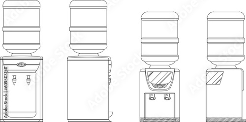 Sketch vector illustration of a gallon water cooler with a drink heater