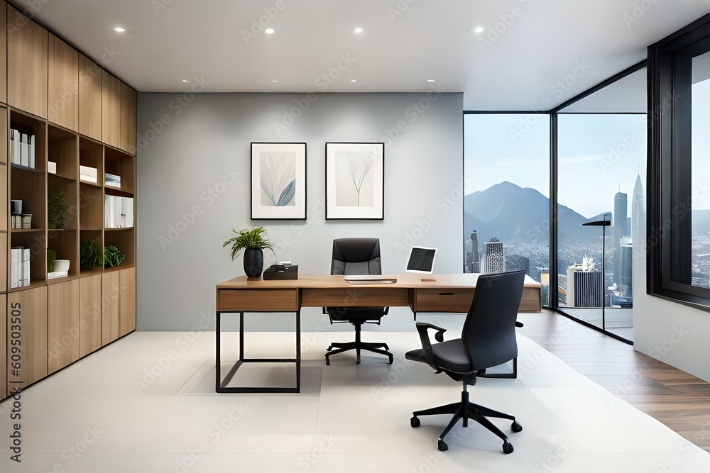sleek and minimalist home office setup with a sleek desk, ergonomic chair, minimalist decor, and ample natural light, offering a functional and aesthetic workspace ,AI Generative sleek and minimalist home office setup with a sleek desk, ergonomic chair, minimalist decor, and ample natural light, offering a functional and aesthetic workspace ,AI Generative