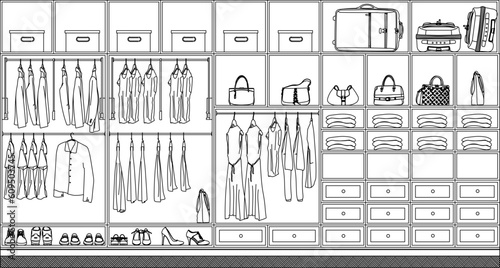 Vector illustration sketch of artist's wardrobe in dressing room