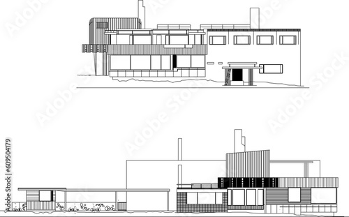 Vector illustration sketch of modern minimalist vacation villa house