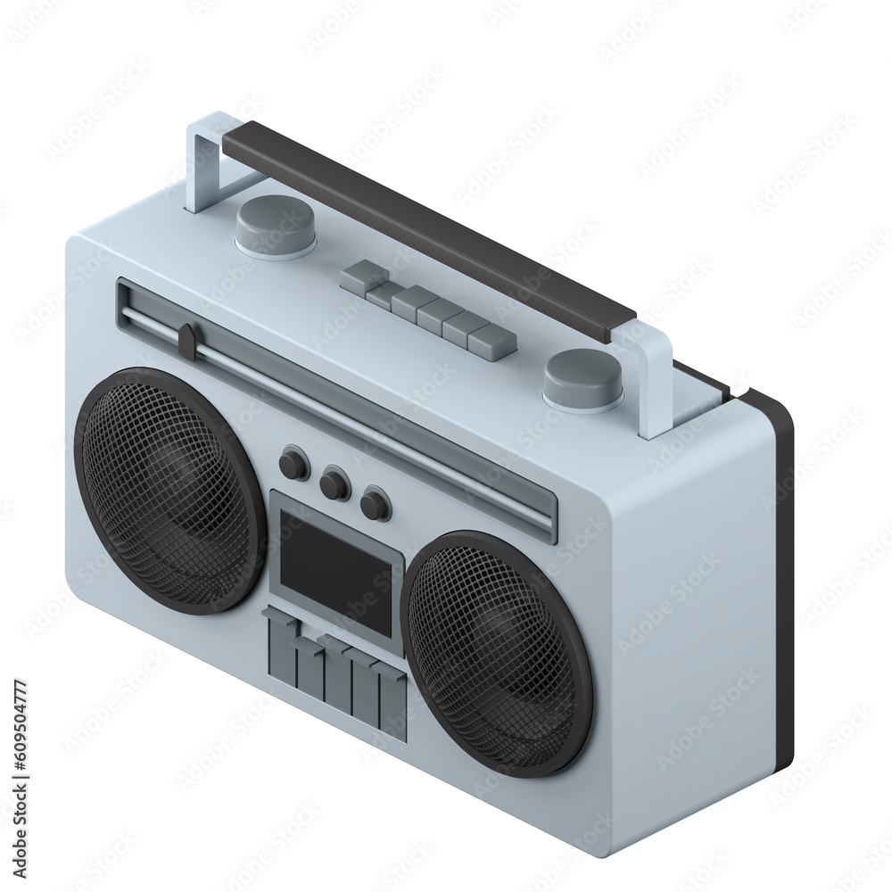 3D rendering of an isometric retro tape recorder  illustration