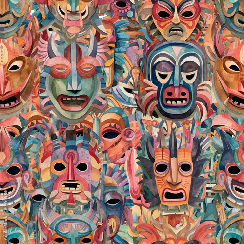 Watercolor Masks Seamless Pattern - 1