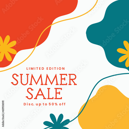 Summer Sale minimalist square banner template. Suitable for social media posts, flyer,backgroud and web internet ads