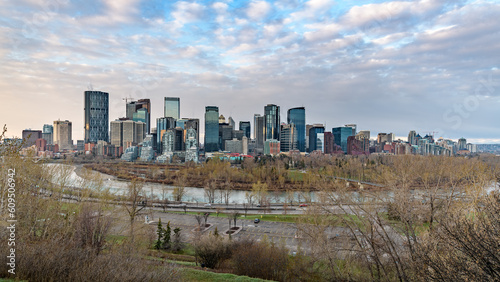 Calgary city skyline with Bow River