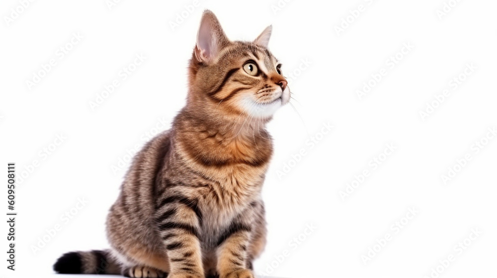 Adorable cat on a white background in different poses. Cat for advertisement. Kitten with white background. Bottomless cat. AI generated image. Adorable cat on a white background in different poses. Cat for advertisement. Kitten with white background. Bottomless cat. AI generated image.