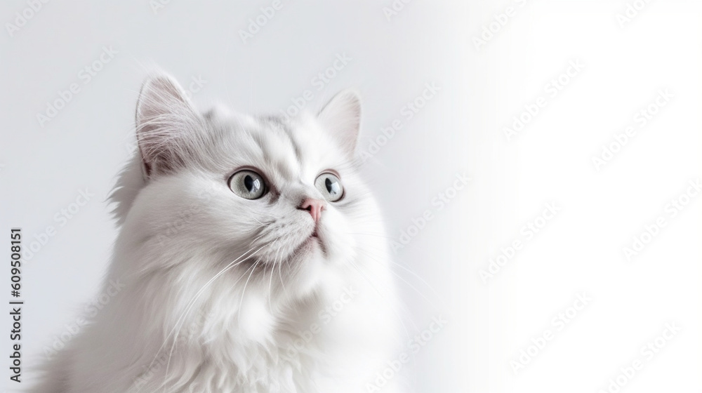 Adorable cat on a white background in different poses. Cat for advertisement. Kitten with white background. Bottomless cat. AI generated image.