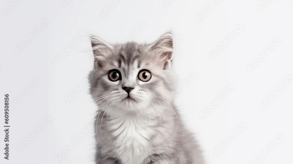 Adorable cat on a white background in different poses. Cat for advertisement. Kitten with white background. Bottomless cat. AI generated image. Adorable cat on a white background in different poses. Cat for advertisement. Kitten with white background. Bottomless cat. AI generated image.